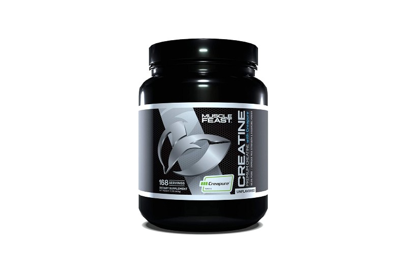 MUSCLE FEAST Creapure Creatine Monohydrate Powder on a white background